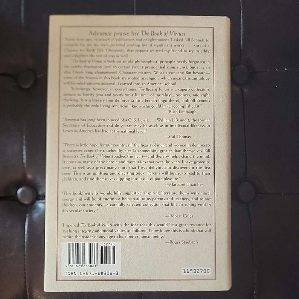 Book of Virtues by William‎ J. Bennett and William J. Bennett (1993, Hardcover)